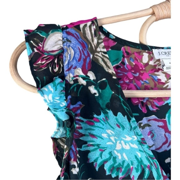J.Crew Printed Black Turquoise Pink Floral Ruffle Sleeve Pullover Top NWOT - Picture 2 of 13